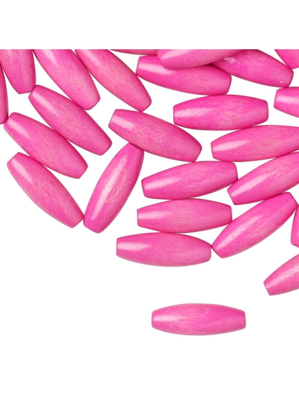 Bulk Lot Vintage West Germany Lacquered Bright Pink 15x5 Oval Wood Beads 50 pcs